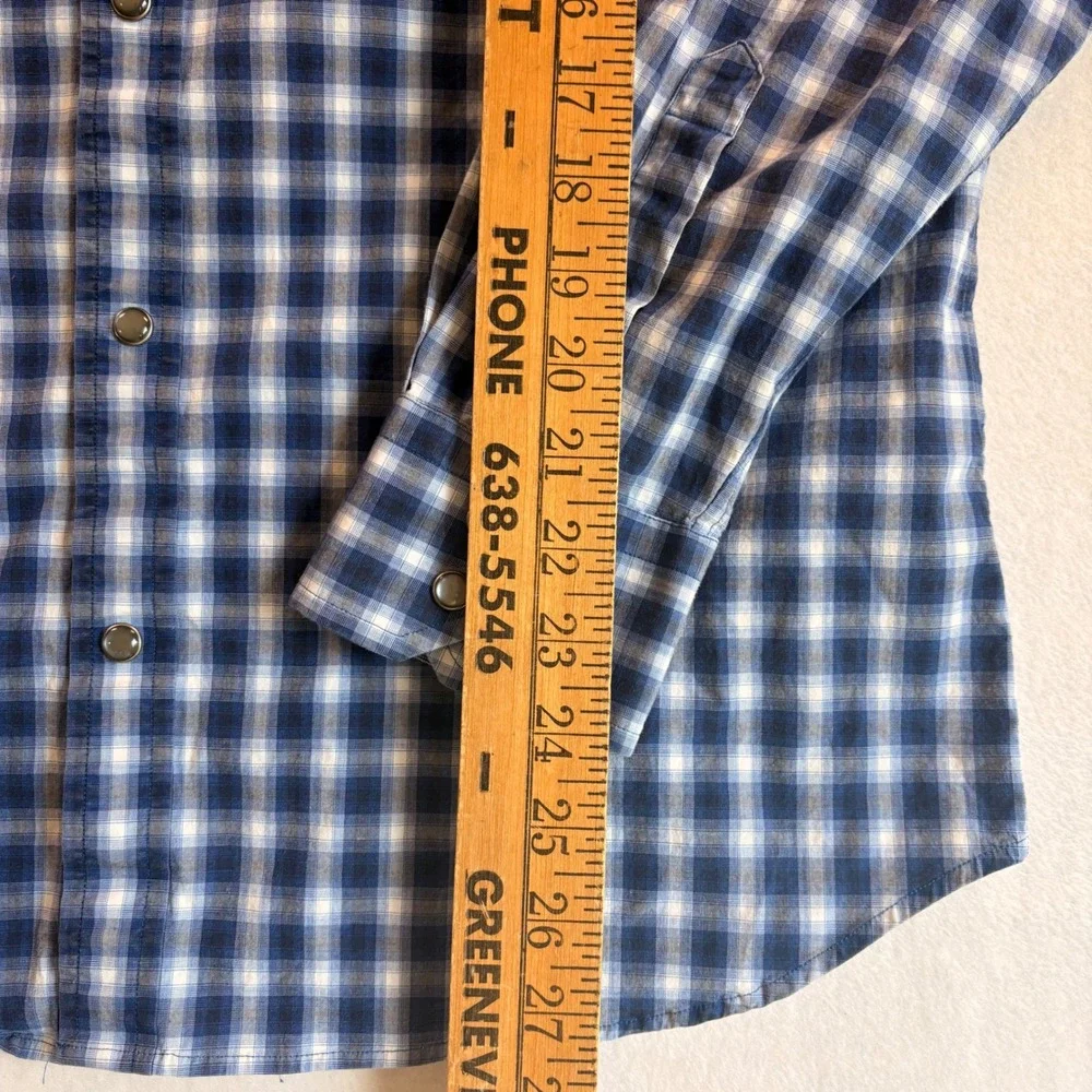Banana Republic Mens Slim Fit Western Plaid Snap Button Shirt Blue Large 130992